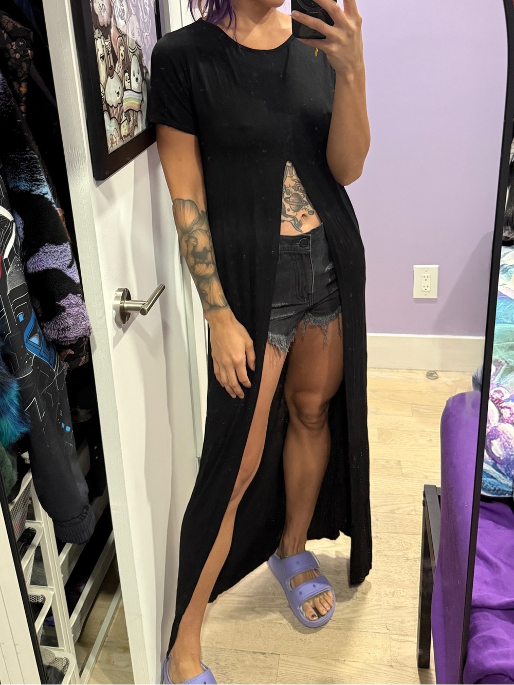 Boohoo Black Maxi T-shirt with Double Side Slits